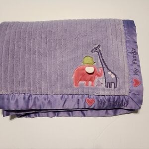 Carter's purple plush blanket I love my family Elephant Giraffe